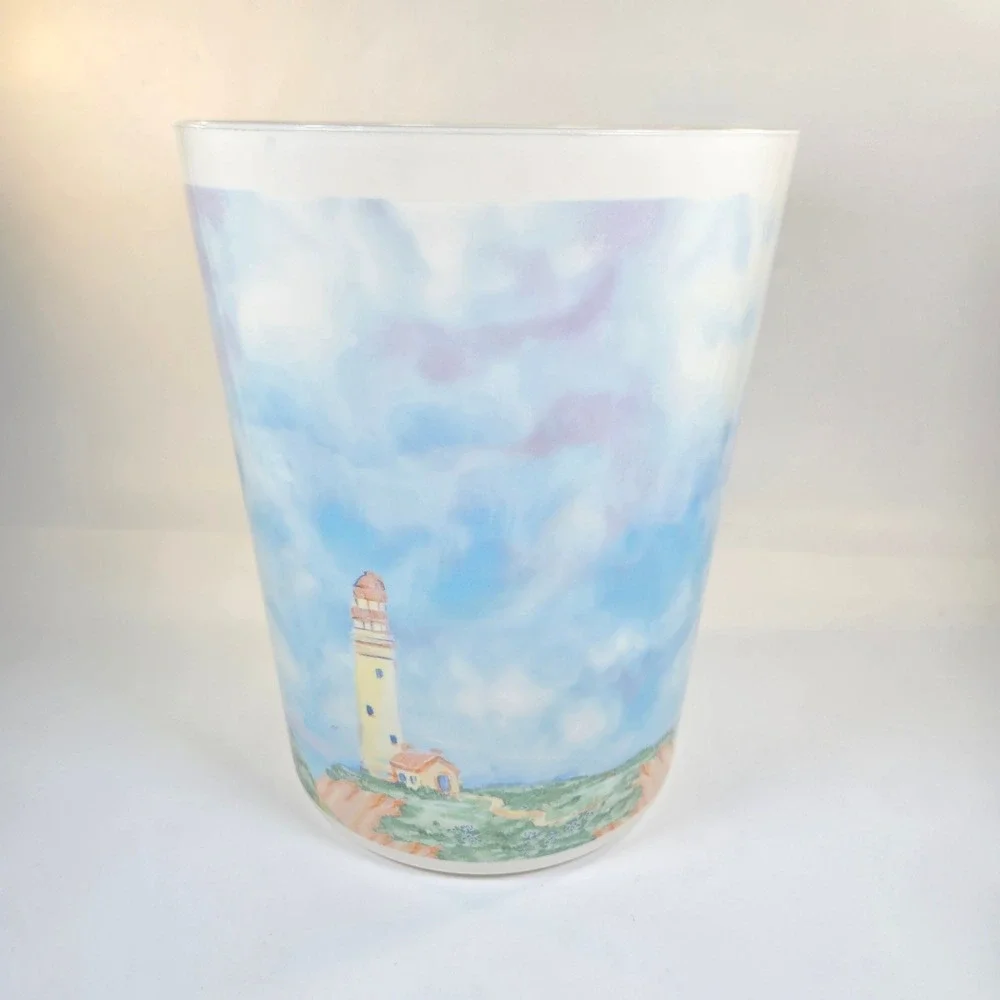 Vintage Lighthouse Waste Basket Nautical Coastal Plastic Trash Can Made in USA
